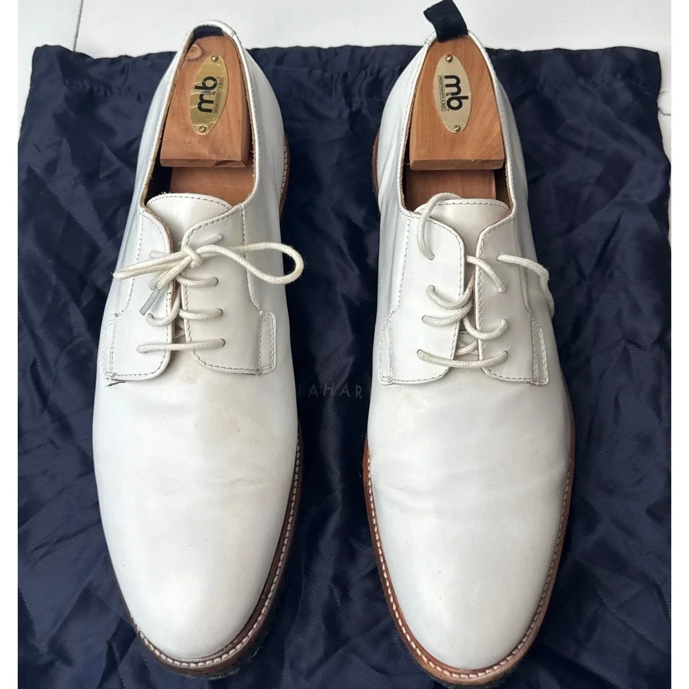 Nahariya Mens White Leather Derby Shoes Made in Portugal Size 10.5 Crepe Sole